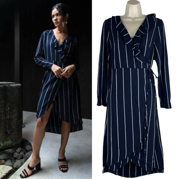 Rails Priya Metallic Striped Wrap Dress Knee Length Blue Black Size S - Picture 3 of 11